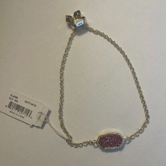 Kendra Scott Elaina Gold Adjustable Chain Bracelet in Pink Drusy - Picture 2 of 5